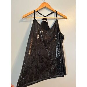 Grace Karin Sequin‎ Tank Top Sleeveless Party Cami Criss Cross Black L